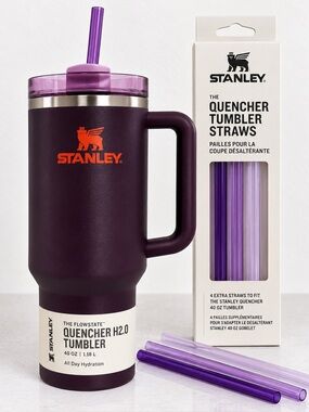 Stanley Quencher H2.0 40oz Deep Plum Purple Tumbler with Straws NEW